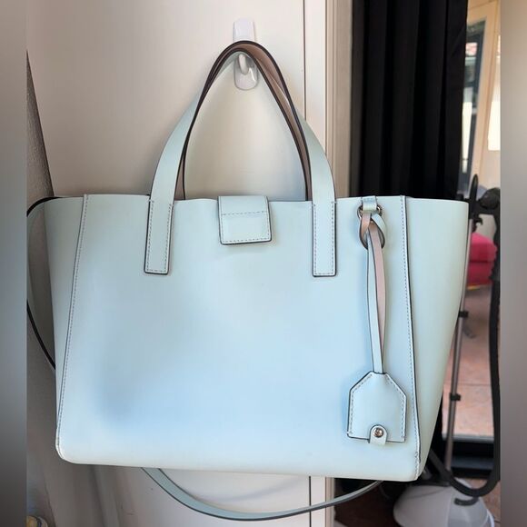 NWOT Kate Spade Tote Bag – Leather Structured Shopper –Light Blue Work Bag Purse - Picture 7 of 16